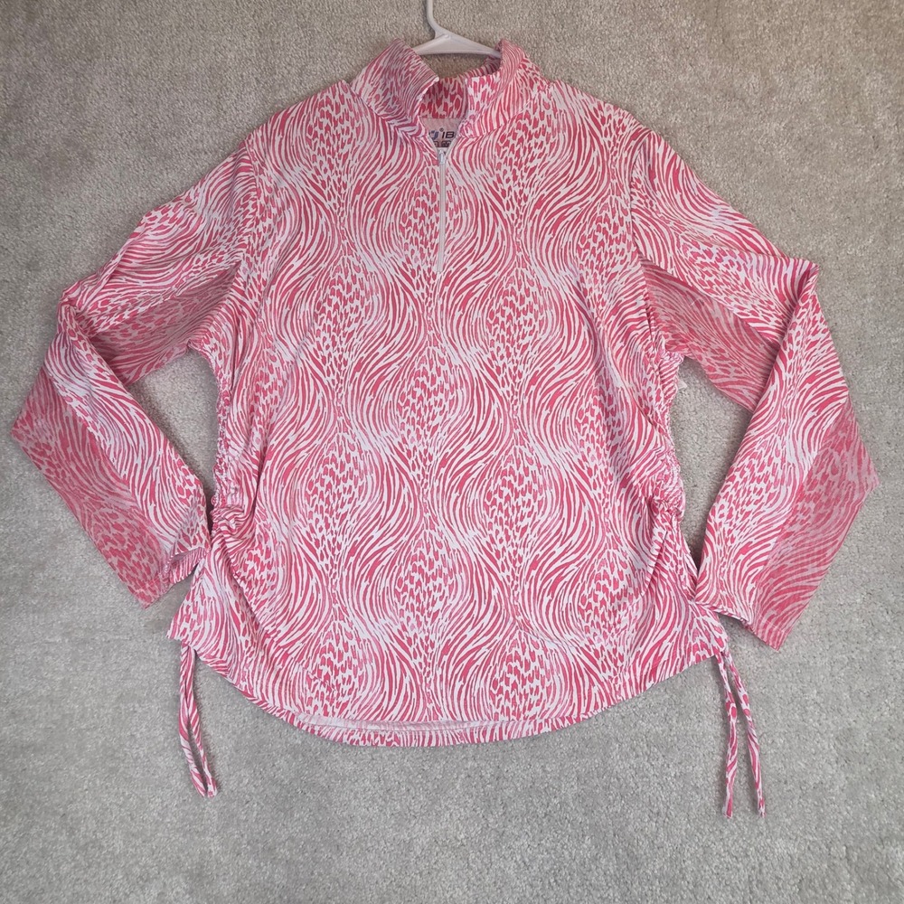 IBKUL Womens XXL Pink White Animal Print Sun Shirt UPF 50+ Quarter Zip Mesh XXL